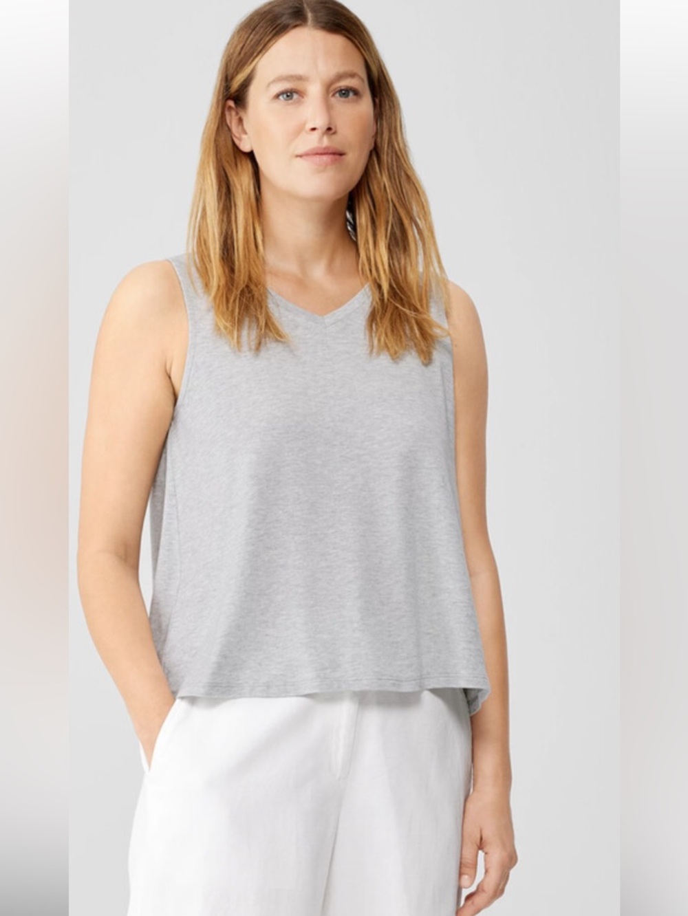 Eileen Fisher Fine Jersey V-Neck Tank NWT SZ L